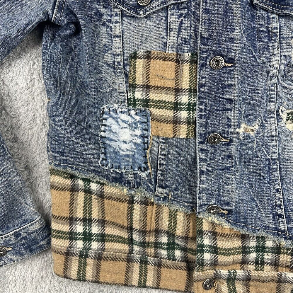 Vtg Smoke Rise Jacket Men Medium Denim Jean Flannel Grunge Distressed Y2K - Picture 6 of 7